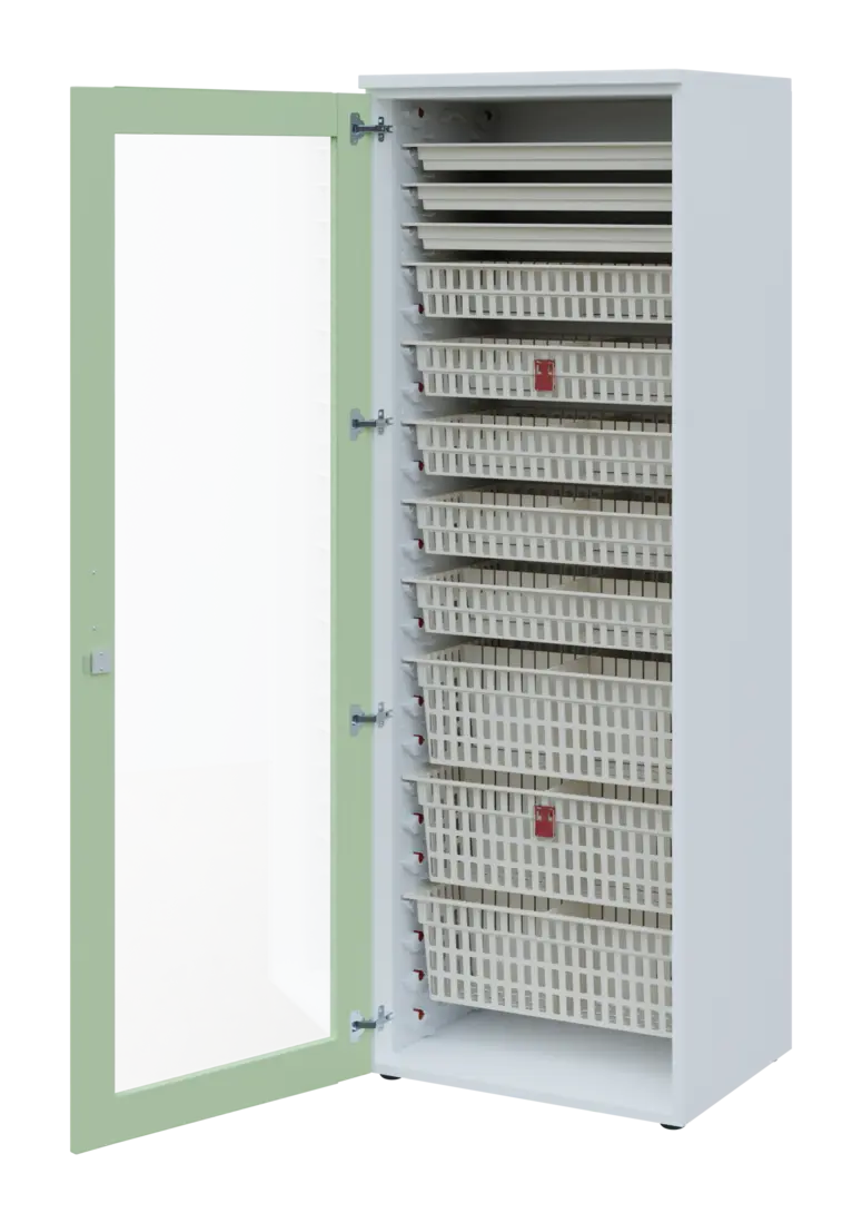 EUROMEDICA S - 66 ABS skříň léková boxová, 1-dveřová/prosklená, levá, 1950x660x535, korpus bílý, dví